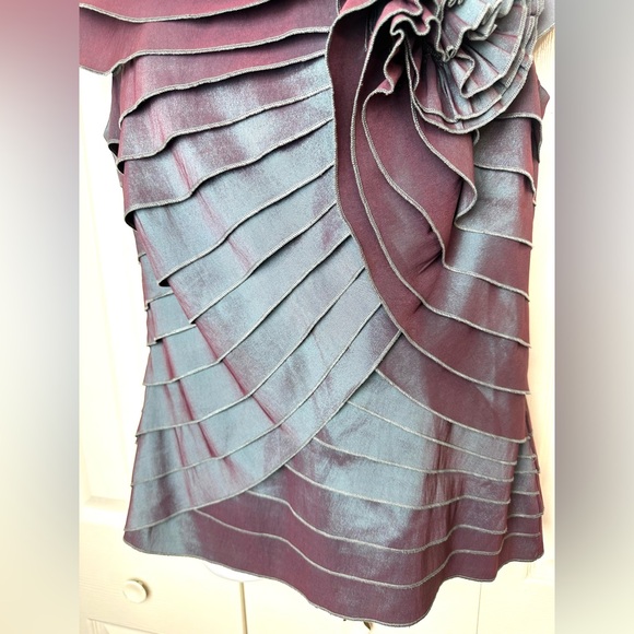 TADASHI Collection Layered Blouse Iridescent Purple Blue Rosette Shoji Taffeta - Picture 4 of 9